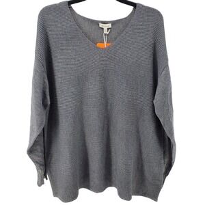 Ella Moss Ribbed V-Neck Sweater Charcoal Heather Ladies XXL New‎